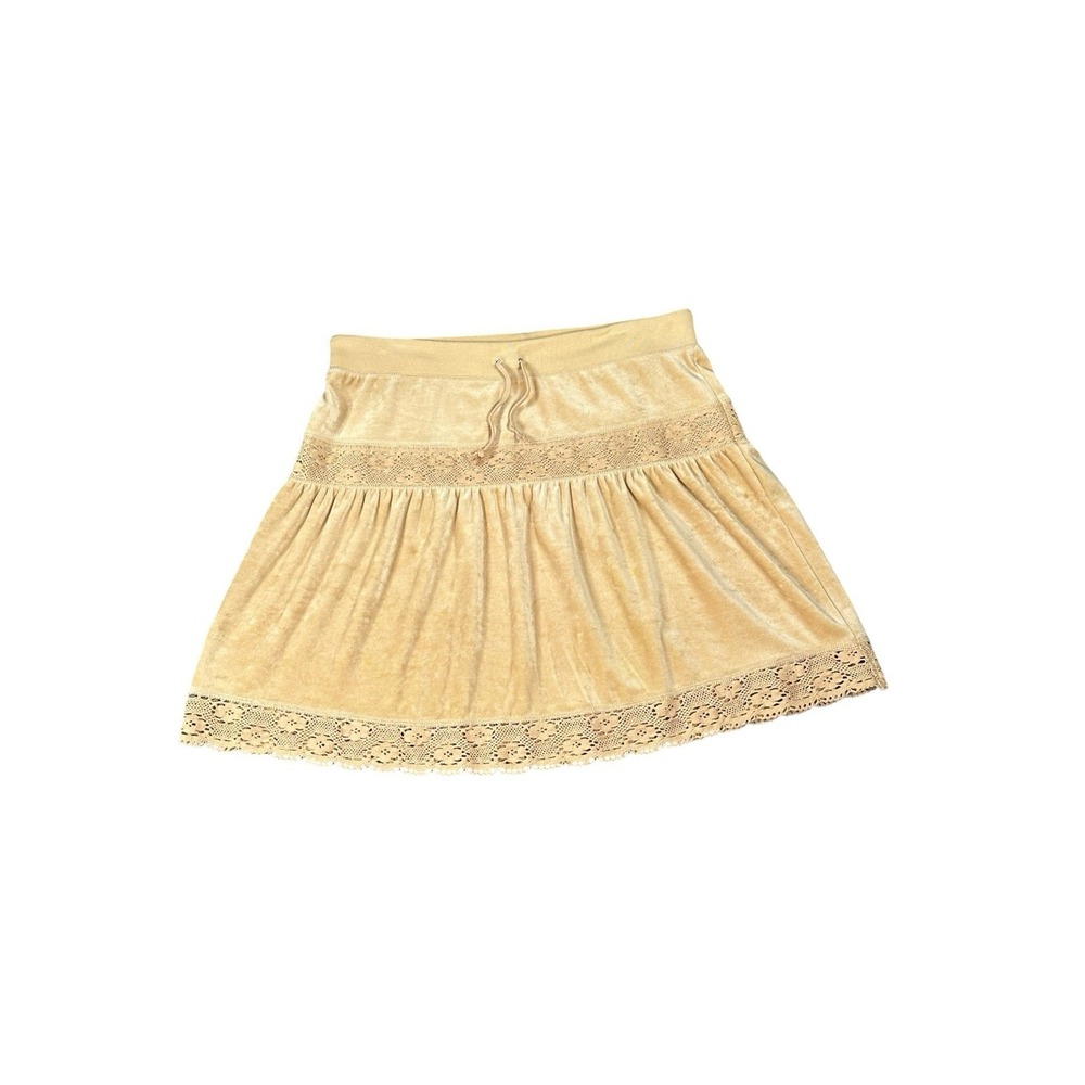 BCBGMaxazria Cream Embroidered Velour Tiered Skirt Size X- Large